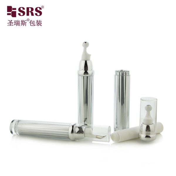 AY009 10ml 15ml Customized Shiny Silver Metalic Acrylic Airless Roll On Bottle For Eye Cream No Leakage