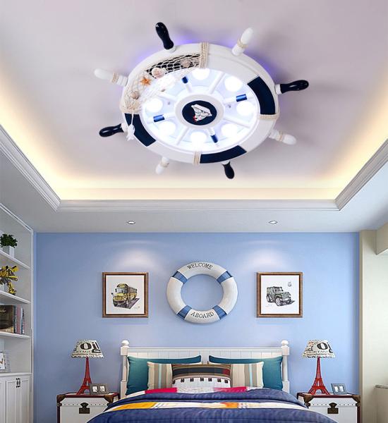 Mediterranean sea rudder Kids room nursery lamp home bedroom decor smart round ceiling light(WH-MA-171)