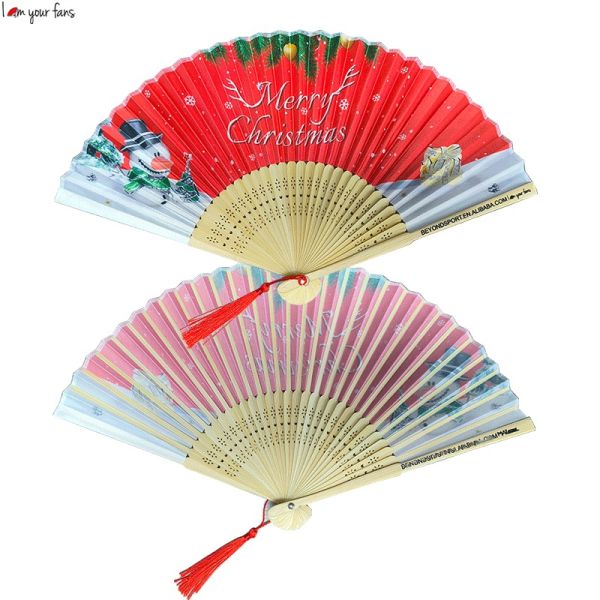 Factory Direct Sales Christmas Fan Bamboo Fan Custom Hand Held Fan