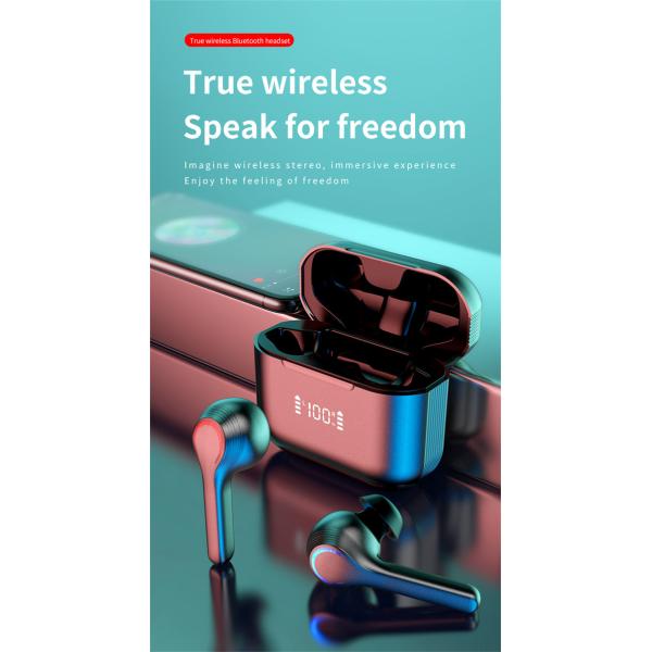V5.0 True Wireless Stereo Earphone USB C Fast Charger LED Light Bluetooth TWS Headphone