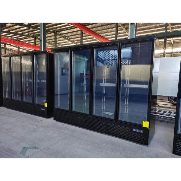 Enchufe de trabajo pesado de cuatro puertas comercial de vidrio de la puerta de la pantalla congelador en elegancia negro