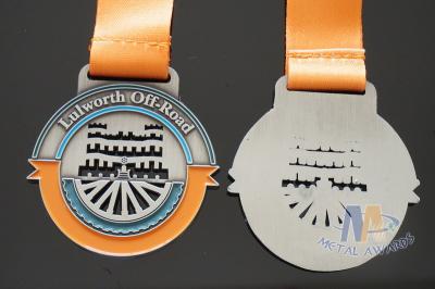 Cut Out And Color Filled Metal Award Medals Antique Plating Satin Ribbon