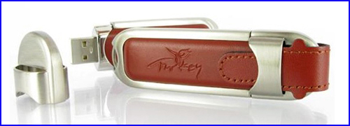Metal Frame Leather Cover USB Pen Drive with Plastic Body insdie