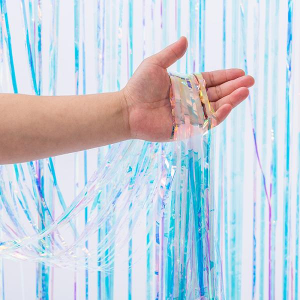 Blue Silver Fringe Backdrop 100x200cm Foil Fringe Backdrop Custom