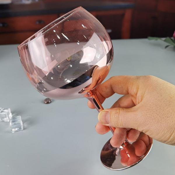 11cm Dia 2pk Pink Gin Glasses Ion Plated Balloon Crystal Wine Glass