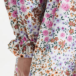 High Waisted Casual Floral Maxi Dress Long Sleeve Ruffle Trim Elegant