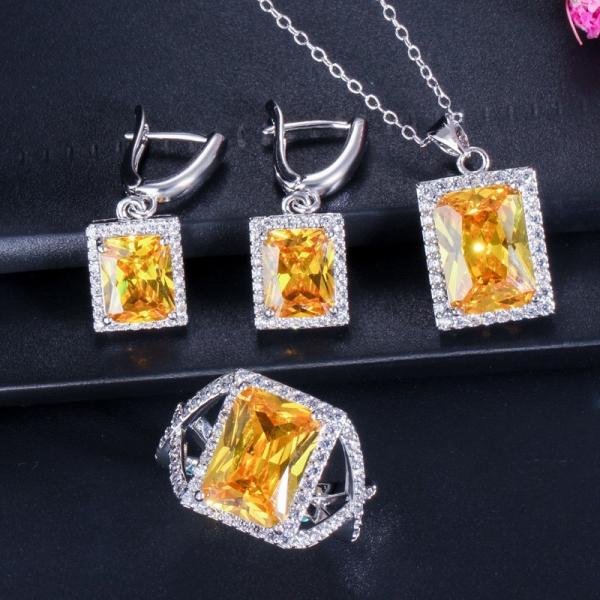 Fashion Square Shiny Rhinestones Necklace Ring Earrings Wedding Jewelry Elegant Luxury New Women Jewelry Sets