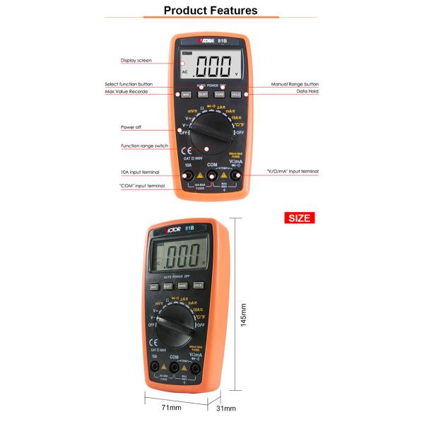 Small Type VICTOR Digital Multimeter Resistance Capacitance Frequency Temperature