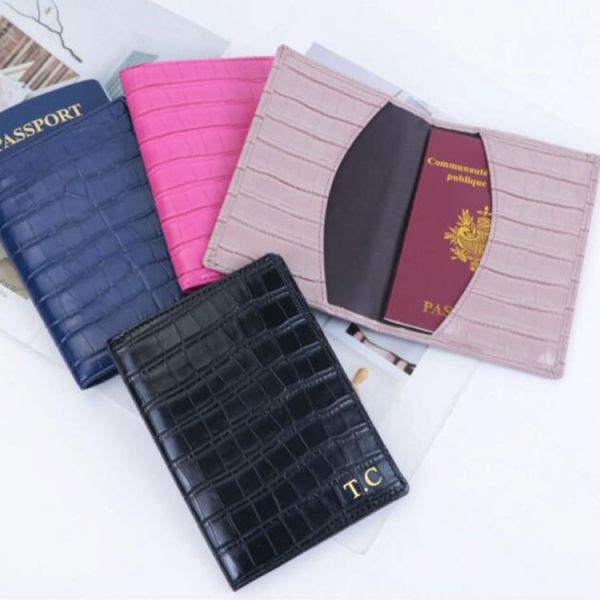 Embossed Crocodile PU Leather Business Travel Passport Cover Men Women Custom Letters