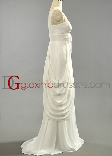 2013 A-line One shoulder Small Train Pleated Flowers Chiffon Ivory Bridal dresses BDGD1016