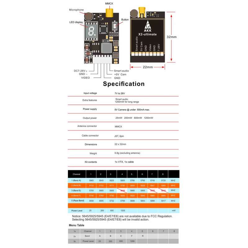 AKK X2-ultimate 5.8GHz 37CH FPV Transmitter with Smart Audiofor RC FPV Racing Drone RC Quadcopter US Version