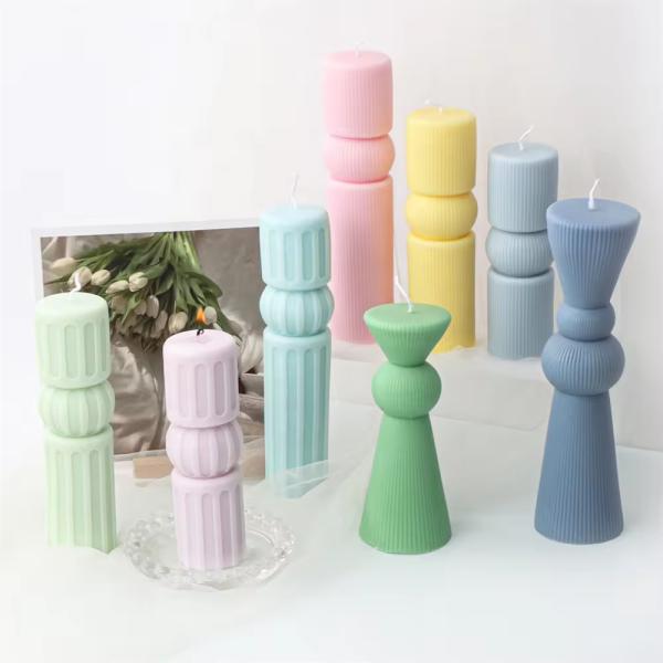 Large Tall Pillar Decorative Candle Mold Roman Aesthetic Striped Cylindrical Silicone Mould DIY