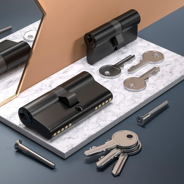 Black Euro Cylinder Lock Polish Chrome Plated Solid Brass Body with 