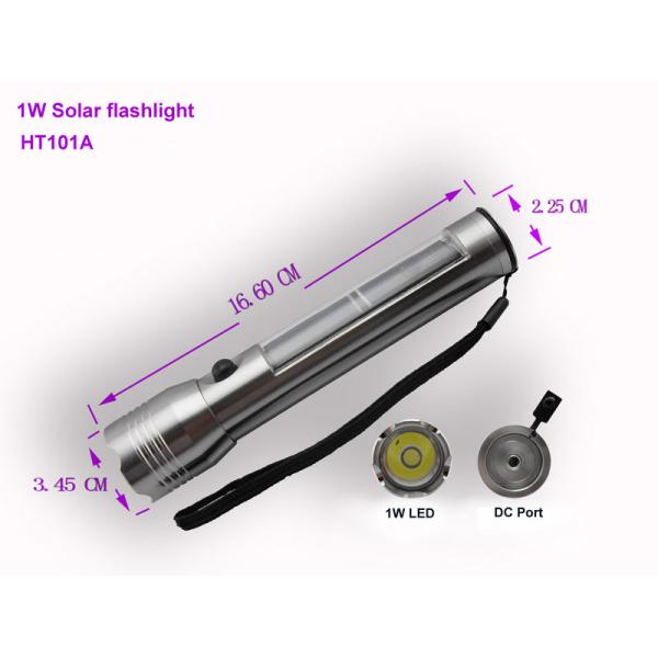 1W High power aluminum alloy solar powered led flashlight with USB input charging port