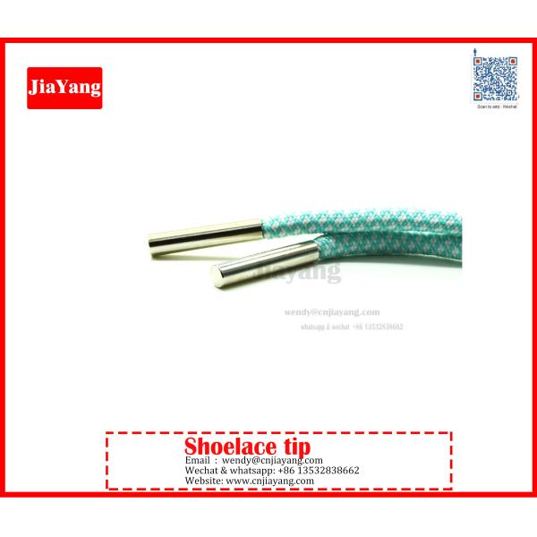 Jiayang 15mm silver color plated round shape flat end metal aglets for sneaker