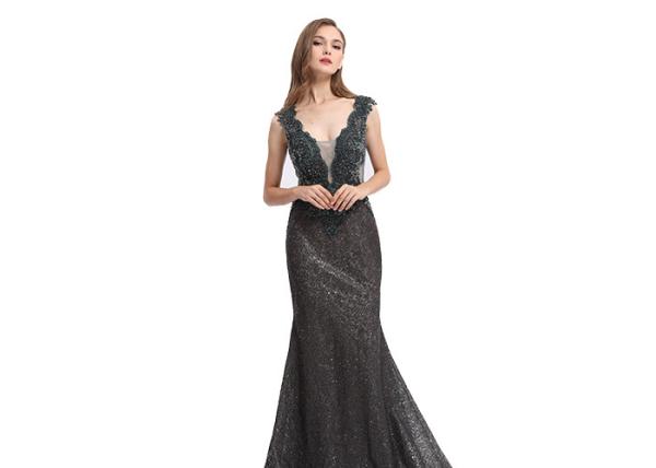 Deep V Neck Sequined Vintage Evening Dresses For Formal Party Sleeveless