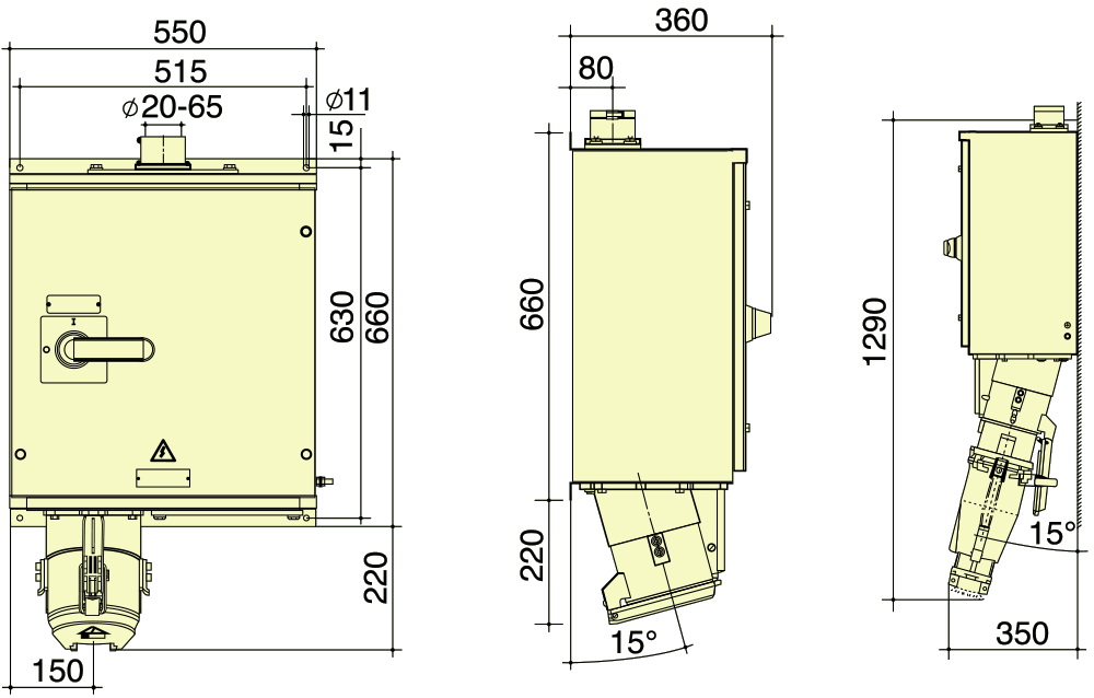 PowerSyntax 4P 630 Amp 400V IP67 Тяжелый высокоточный взаимосвязанный и переключающийся стенный приемник DUO Часть No 75147