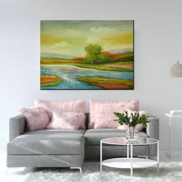 Handmade Nature Scenery Oil Painting on Canvas Abstract Colorful Field Landscape Painting Wall Art for Living Room Decor