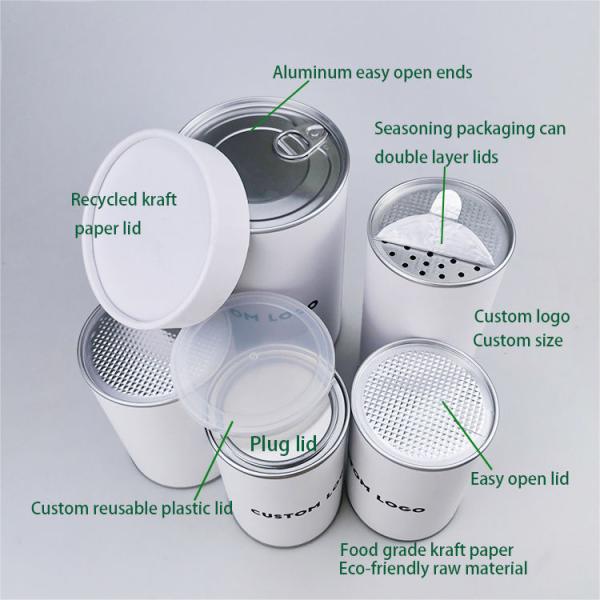 Food Grade Paper Tube Packaging with Easy Open End and Barrier Liner