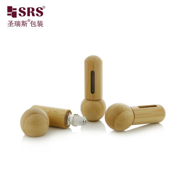 BG-5ML Cute Mini Portable Round Bottom And Round Cap Bamboo Roller Steel Ball Bottle For Essential Oil Perfume