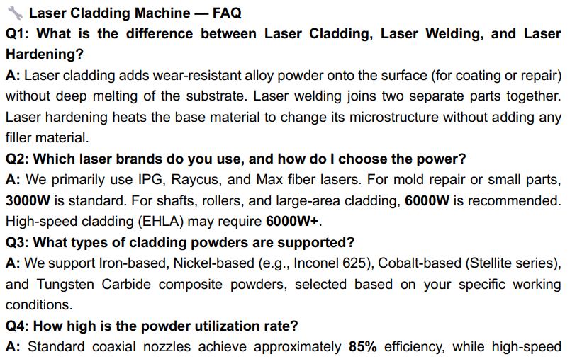 Customizable Laser Cladding Equipment Allowing Adjustment of Parameters to Match Specific Surface Treatment Requirements