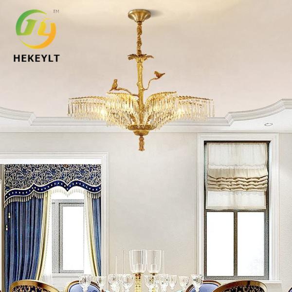 Toda a sala de visitas de cobre Crystal Chandelier Light Luxury Villa Hall Lamp Atmospheric Custom