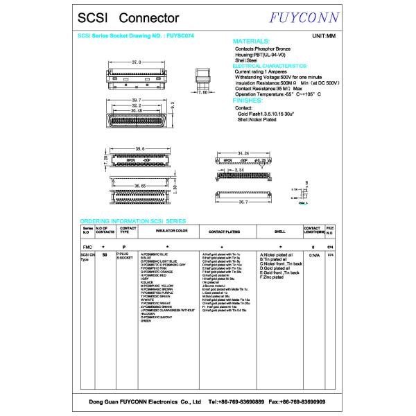 Привяжите соединитель IDC MDR гофрируя мужское 1.27mm соединитель SCSI 50 Pin