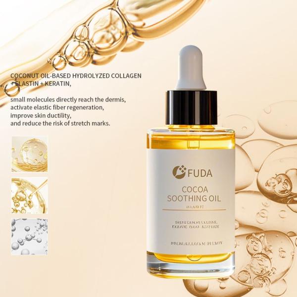 Línea de cuidado de la piel para el embarazo natural Aceite de masaje calmante con aceite de semilla de cacao OEM