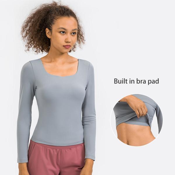Roupas esportivas de ioga com decote baixo largo para inverno camisas de manga comprida com elástico alto