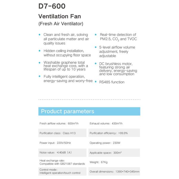 HVAC Central Ventilation System 600m3/H Air Purifier Commercial Home