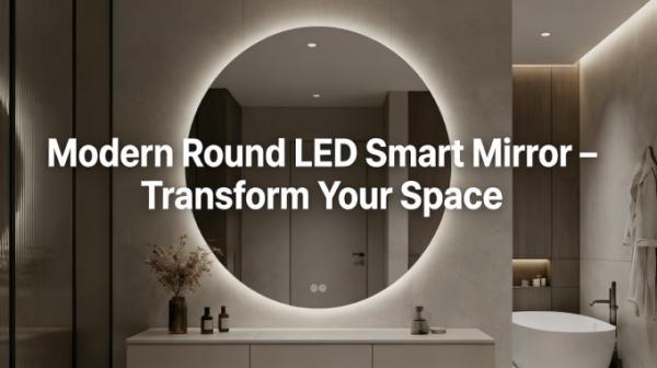 Modern frameless Round Bathroom Smart Mirror with LED Light - Anti-Fog Illuminated Vanity Makeup Mirror for Bathroom