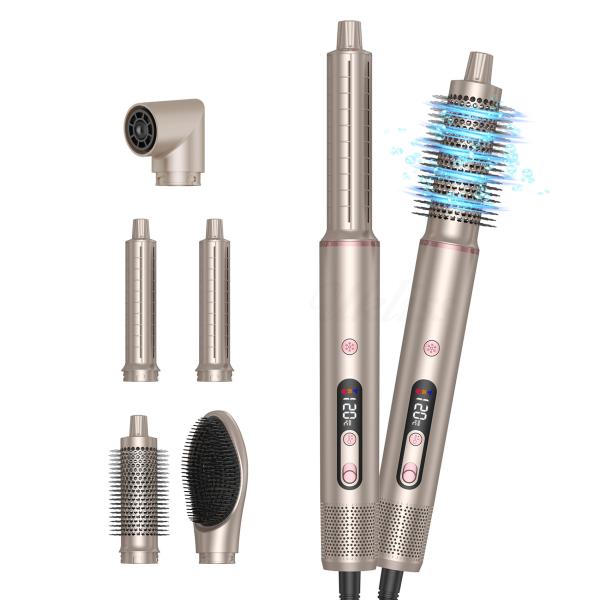 6 in 1 Professional Hot Air Styler Powerful Hair Dryer & Straightener Set Curling Volumizing Straightening