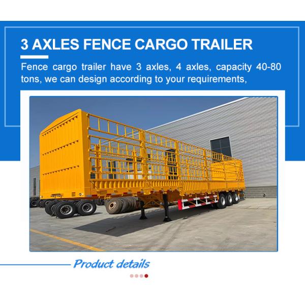 Animal Transport Semi Trailer with Side Wall and 3 Axles Steel Fence Cargo