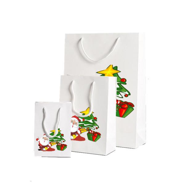 Перерабатываемый Kraft Paper Tote Bag Горячая фольга / УФ / Лак Рождественский подарочный пакет
