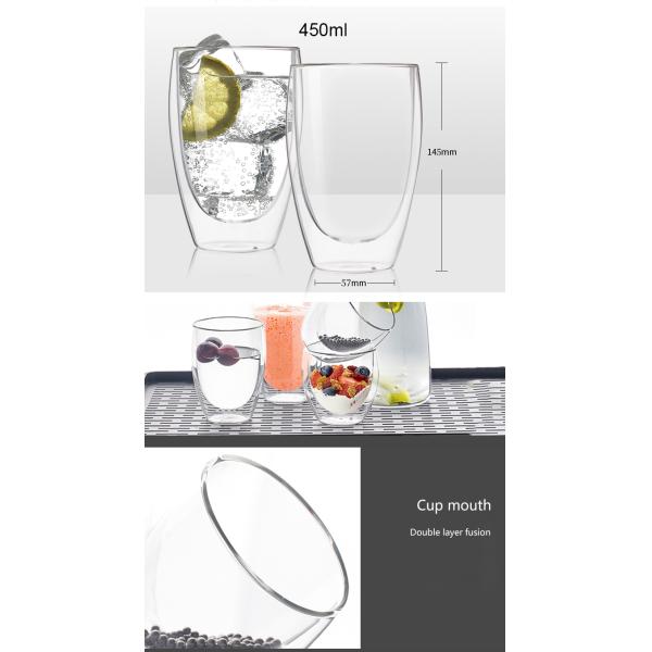 Эспрессо Мугс емкость чашки 450мл двойной стены стеклянная теплостойкая для кафа