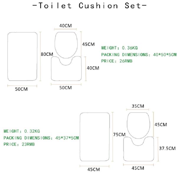Pets Universal Toilet Lid Cover Bathroom Mat 3 Piece Set Non Slip