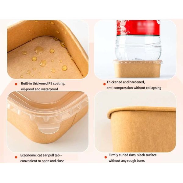 Custom Food Grade Kraft Paper Salad Bowl with Plastic Lid