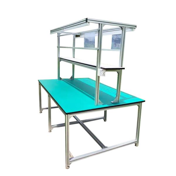 Banco de trabajo ESD de 240x120x185cm con soportes de flujo de perfil de aluminio