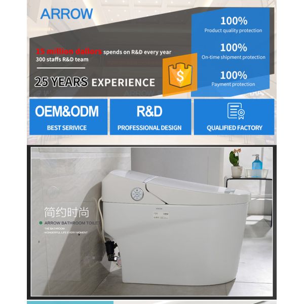 ARROW Smart Toilet with Buttocks Washing Self-cleaning Smooth Glazed Ceramic and Soft Closing Cover Seat