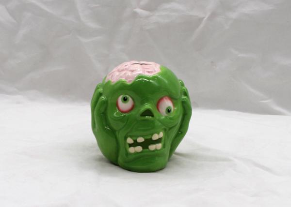 Green Skull Style Kids Ceramic Bank Dolomite For Halloween Promotional