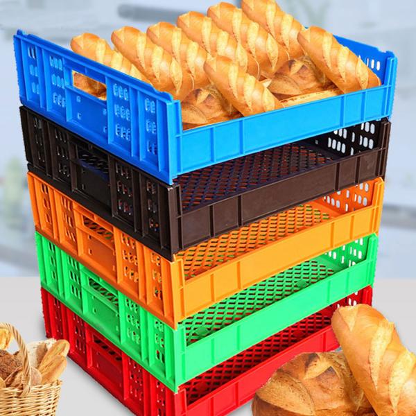 Impressão de seda PRIMEIRO tabuleiro de pão de plástico empilhável 550*480*130mm para frutas