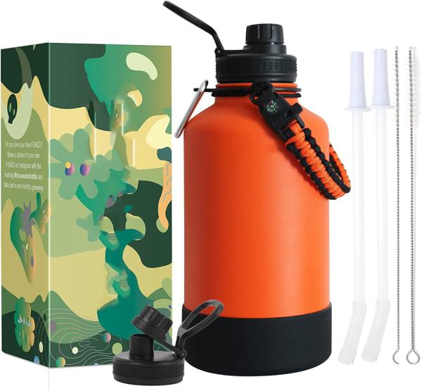 64 Oz Double Wall Vacuum Insulated Stainless Steel Water Bottle Wide Mouth With Lid