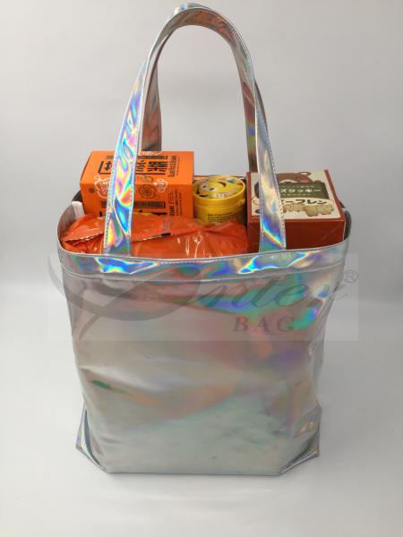 Fashionable Silver Holographic Bag , Laser PU Hologram Shopper Bag Special Design