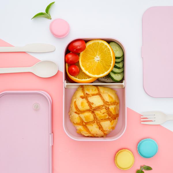 On-the-go Food Grade Custom Logo Eco Microwave Safe Leak-proof Bamboo Fiber Plastic Storage Lunch Box for Kids with Cutlery Set
