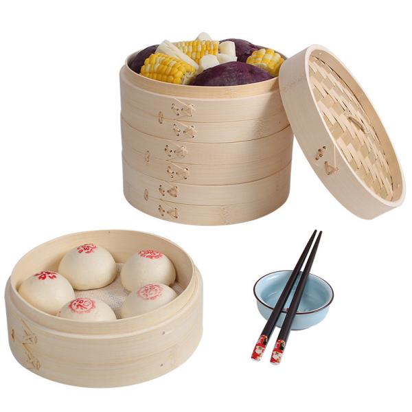 10 polegadas Cesto de cozinha de aço inoxidável HQ-bamboo Wechef 2 camadas de arroz de macarrão rol de vapor