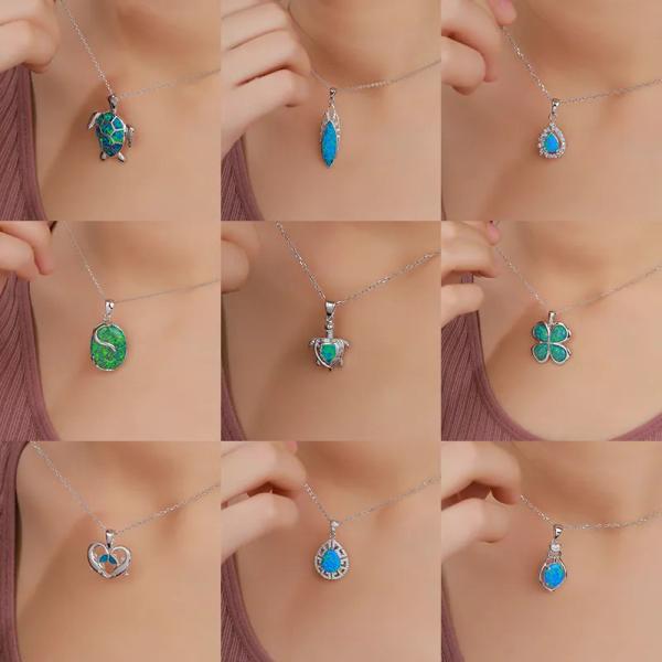 Blue Sterling Opal Jewelry Sea Animal Pendant Necklace Apollo Chain Birthday Gift