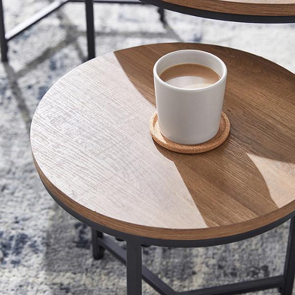 Living Room Small Brown Round Nesting Coffee Table Set Furniture