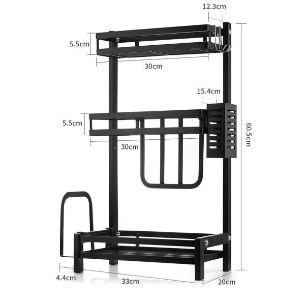 3 Layers Spice And Condiment Rack 37x20x59.5cm Size for Kitchen Matt Black