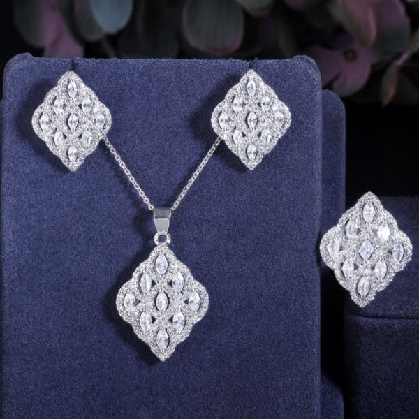 CZ modern tribal beaded cubic zirconia stone silver Necklace Bracele Earring Ring jewelry set necklace set jewelry set