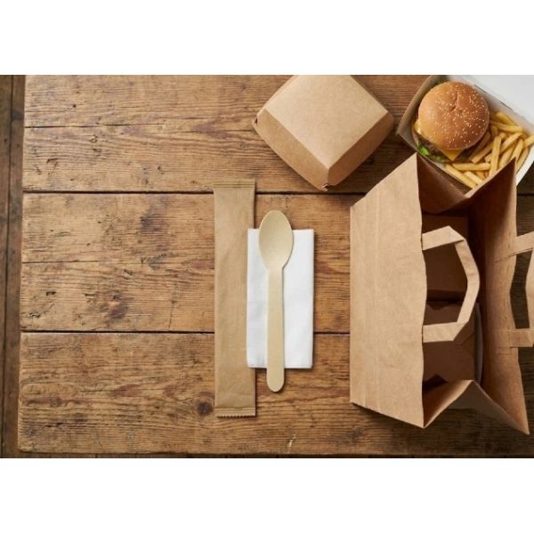 Individually Wrapped Disposable Wooden Dessert Spoons With Napkin Set 160mm OEM